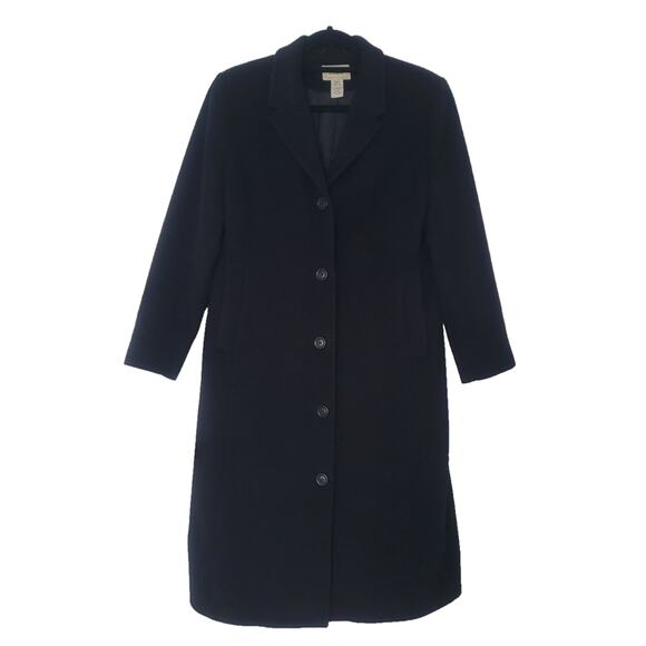 Vintage L.L. Bean Wool/Cashmere Blend Trench Over Coat Size 10 Petite Black - Picture 1 of 11